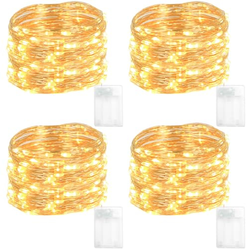 Lichterkette Batterie,Led Lichterkette,4 Stück 5M 50er Micro LED Weihnachtsbeleuchtung Wird mit Betrieben,AA Batterie betrieb für Zimmer Terrasse Party Weihnachtsbaum Hochzeit Deko Warmweiß
