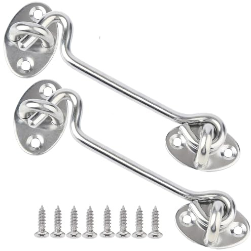 Litensh 2PCS Sturmhaken Edelstahl, Kabinenhaken und Ösenriegel, Schrankriegel, Scheunentürhakenschloss, Tortürhaken und Ösenriegel, Tuerhaken Riegel Tuerriegel Kabinenhaken (6 Inch)