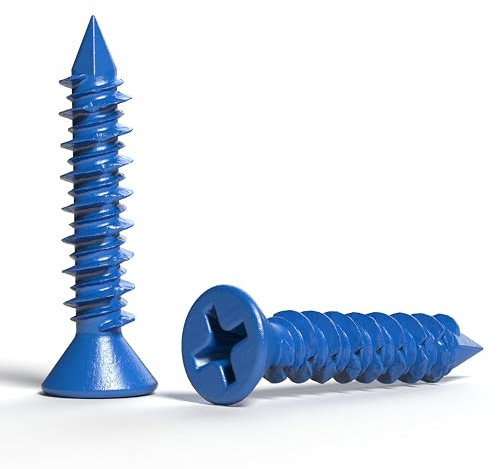 Qualihome 3/16 x 1-1/4 Concrete Screw Anchor, Flat Phillips Head, Diamond Point - Durable Blue Concrete Screws, Heavy-Duty Concrete Anchor Screws for Secure Fixing in Concrete Brick Block & More