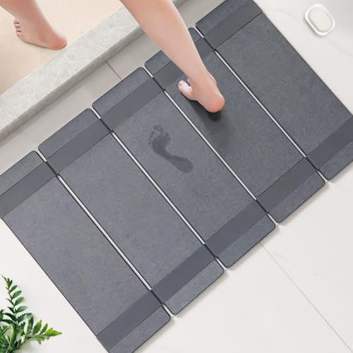 WALL QMER Stone Bath Mat, Super Big, 20x32, Foldable, Multifunctional, Dark Gray Bathroom Mat for Shower
