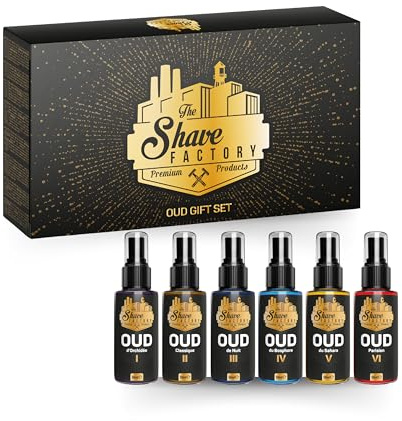 SHAVE FACTORY lyxig aftershave cologne presentset – set 3 – 6 x 50 ml – doftkollektion med lugnande och uppfriskande toner – elegant presentförpackning