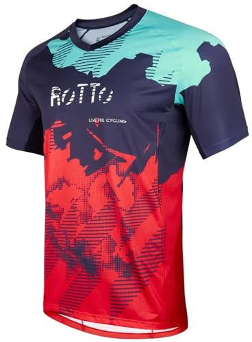 ROTTO Maglia MTB Uomo Maglia Ciclismo Mountain Bike con Manica Corta per MTB BMX Downhill umidità e Asciugatura Rapida