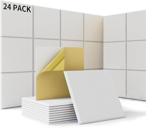 Lot de 24 Mousse Acoustique Autocollante, Panneaux Acoustique Haute Densit 230kg/m³, 30x30x1cm Mousse Anti Bruit Mural pour Studios d'enregistrement, Salles de Musique, Bureau, Salle de Jeux
