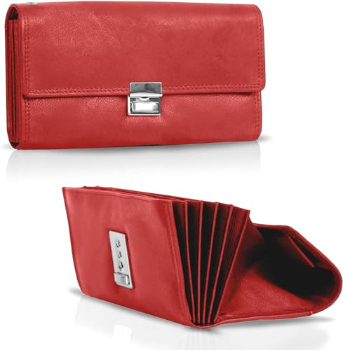 FLEXIBILITE Kellner Geldbörse Kellnerportemonnaie Echt Leder [2026] RFID (18,5 x 9,5 x 4,5 cm) | Kellnerbörse Kellnergeldbeutel aus Leder | Bedienungsgeldbeutel Taxi Portemonnaie Rot