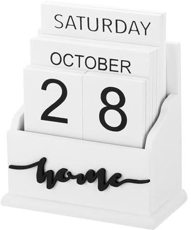 YOKIVE Wooden Block Perpetual Calendar for Desk, Style 3 Wood Month Date Display Block, Great for Daily Desktop Shop Bar Desk Decor (White)