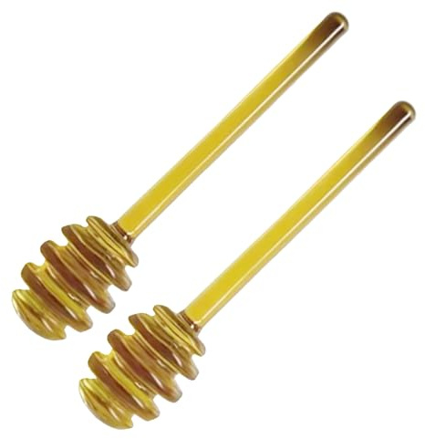 RTYUSWL 2 Pcs 5.3 In High Borosilicate Glass Honey Mixing Stirrer Honey Dipper Sticks Honey Spoon for Honey Jar Dispense Drizzle Honey Jam(yellow)