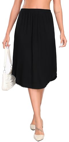 Wikoan Jupon Femme Longue Fond de Jupe Femmes Léger Jupe sous Robe Transparente en Dentelle Taille élastique Jupons Femme Jupes Noir XXL