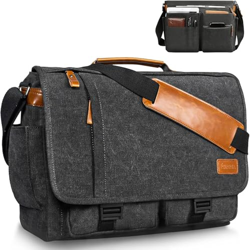 ESTARER Laptoptasche 17 Zoll Umhängetasche Herren Canvas für Arbeit Uni Grau