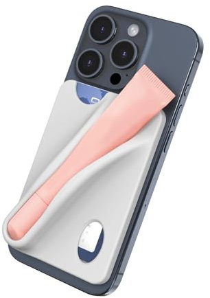Lip Gloss Phone Card Holder, Secure Silicone Lipstick Lip Balm Holder Wallet of Cell Phone,Adhesive Stick On for Back,Compatible for iPhone, Samsung, Moto and Android Smartphones (Grey, Small)