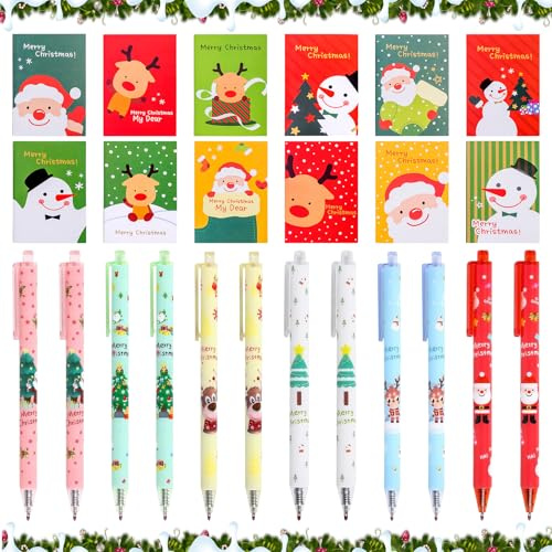 Giugio 12 Pezzi Mini Quaderni di Natale, 12 penne a sfera natalizie, Piccoli Taccuini a Tema Natalizio,Taccuino Tascabile per Bambini,Mini Taccuino di Natale, per compagni di classe e bambini
