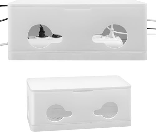Scatola Portacavi, Scatola Portaoggetti per Ciabatta, Scatola Gestione Cavi Con Coperchio, Scatola Nascondi Cavi, Organizzatore Cavi Scrivania per Prese, Caricabatterie e Cavi, Pieghevole, Bianca