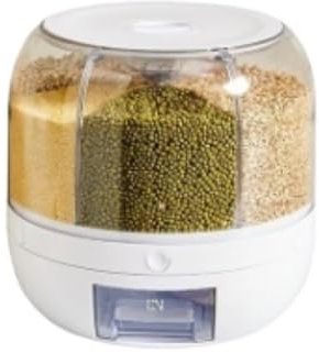 Flingdispenser Flingbehållare Roterande Matdispenser Spannmålsförvaringsbehållare Dispenser Rund Risförvaring För Grains Beans Rice Livsmedelsdispenser Matbehållare(White)