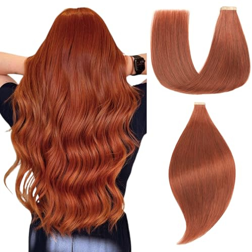 EINbeauty Tape Extensions Echthaar 20pcs Extensions Echthaar 35cm 40g Dunkelrotbraun Tape In Extensions Echthaar Invisible Echthaar Extensions Tape Glatt Haarverlängerung Für Frauen(14inch,33#)