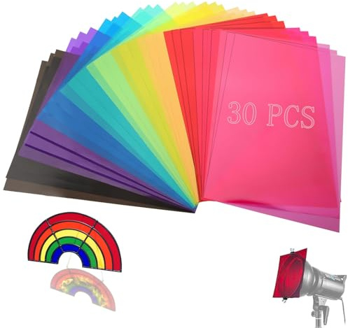 SWTYExt 30 stycken värmebeständiga lampor lampor 10 färger 29,7 x 21 cm färgfilm A4 färgfilter transparent färgkorrigering för strålkastare, foto, lampa