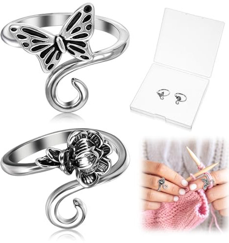 Ouligay 2 Stück Verstellbare Häkelring - Crochet Ring Häkelringe Finger Strickfingerhut Fadenführer Ring Fingerhalter DIY Strickhandwerk Für Häkelmutter Geschenke