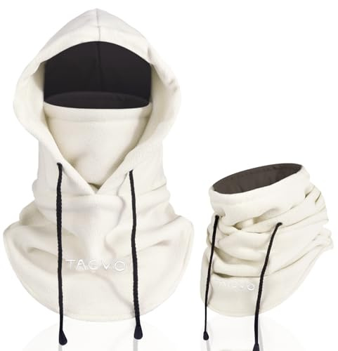 TAGVO Winter Thermal Fleece Balaclavas, Soft & Warm Adjustable Hood Hat Skiing Face Cover Face Mask Neck Warmer Snood Neck Gaiter for Running Skiing Cycling Motorbikes Hiking- Men & Women Beige