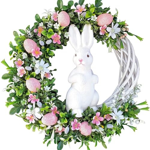 Osterhasen-Behang-Kranz, künstliche Blumenkranz, Oster-Türkranz, türkranz frühling, Rattan Deko Kranz, für Haustür Fenster Wand (A)