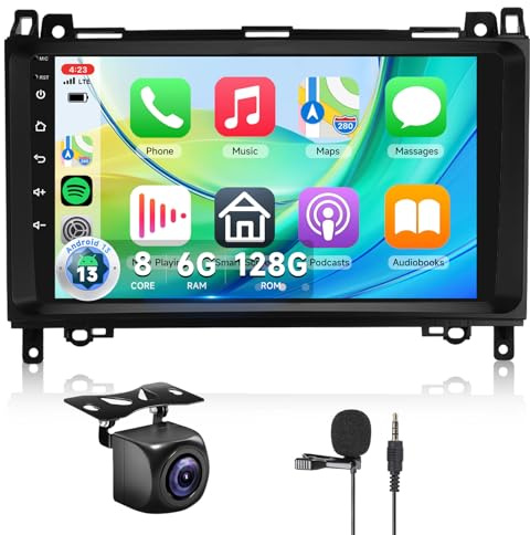 【8 Núcleo 6+128G】 Hodozzy Carplay Radio Coche para Mercedes Benz B200 W169 W245 W906 Sprinter B160 B170 Vito Viano, 9 Pulgadas Autorradio Android con Pantalla Táctil/DSP/GPS/RDS/FM/Bluetooth/USB/WiFi