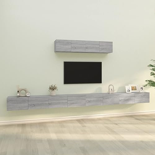 Homgoday Möbler Set TV Dörr 6 st Multilayer Wood Sonoma-Grå, Möbler TV Bas Skåp För TV-bord Industriellt Vardagsrum TV-ställ Vardagsrum
