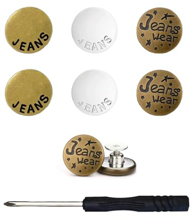 Angrimox No-Sew Adjustable Jeans Buttons - Nail-Free Snap Rivets with Tool Kit, 3 Colors for Loose Pants Repair (Reusable, Easy Installation)