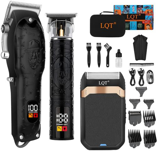 LQT Professionelles Haarschneider-Set für Männer – Elektrorasierer, kabelloser Haarschneider für Haarschnitte, Barttrimmer, Männer-Pflegeset, Geschenk für ihn(Schwarz)