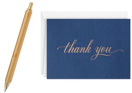 Pentel EnerGel Alloy Retractable Gel Pen and Hallmark Thank You Cards, Elegant Silver Foil (40 Count with Envelopes) for Wedding, Graduation, Any Occasion