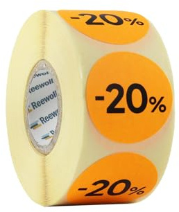 Klebeetiketten Rabatt -20%, rund 30 mm, Orange, 1000 Stück