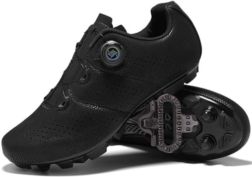 PENXZT Herren Damen Mountainbike Schuhe Fahrradschuhe kompatibel mit SPD 2 Schrauben mit Cleats Atmungsaktive Outdoor-Radschuhe Fahrrad Spin MTB Schuhe,Schwarz,44 EU