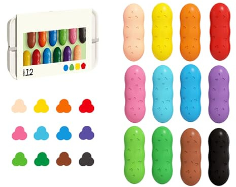 Wcybym Kinder Buntstifte, Vorschulkreide, Kleinkind-Malvorlagen, erbsenförmige Farbset, leicht zu halten, Waschstift-Tipps, 12 Farben, School Ostern-Reiseaktivitäten