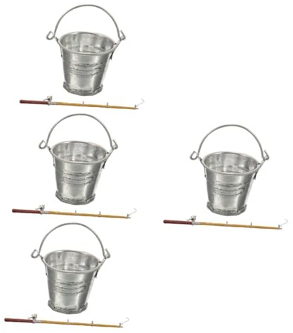 Hemobllo 4sätze Miniatur Angelset Für Puppenhäuser Mit Angler-accessoires Wasser-eimer Und Angelrute Für Kreative Rollenspiele Und Dekoration Im Garten Oder Teich