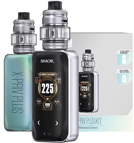 SMOK X-Priv Plus Kit Mod 225W TF-D Subtank 5,5 ml Mineral Green | 2 baterías 18650 no incluidas, Llenado superior, USB-C, Compatible con X-Priv, TF-D, TF-D Subtank, Sin nicotina