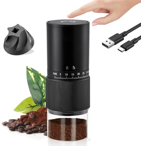 Koolenry Portable Electric Coffee Grinder–30 Adjustable Settings, Compact USB Rechargeable Burr Grinder for Travel