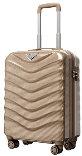 ABISTAB Hartschalen Handgepäck Koffer 55×40×20 cm erweiterbar, leicht Koffer & Trolleys, Reisekoffer klein mit 4 Rollen, Gold