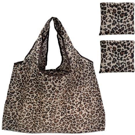 SAIIURV 2 Pezzi Borsa Spesa Pieghevole 53 X 40 cm, Grande Riutilizzabili Shopping Tote Bag Frutta di Stoffa Borsa Spesa Lavabili Borsa Shopper Tessuto per Shopping Viaggio Campeggio (Leopardo)