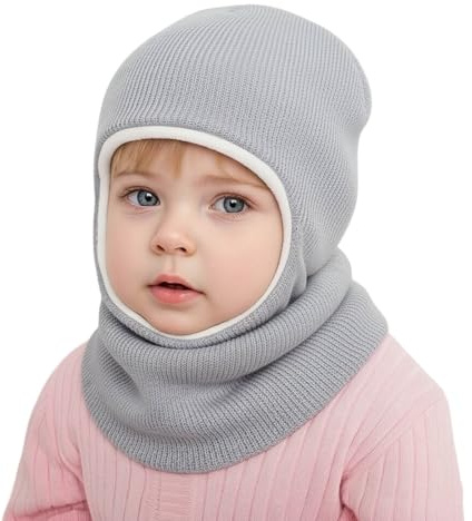 DRESHOW Kinder Wintermütze Warme Schal Schlupfmütze Strickmütze mit Kapuze aus Fleece Weiche Schalmütze Beanie Mütze für Kleinkinder Jungen Mädchen 1-6 Jahre