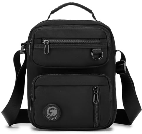 BAGZY Umhängetasche Schultertasche Messenger Bag, Klein Herrentasche Zum Umhängen Wasserdichte Handy Schultertasche, Crossbody Handytasche Männerhandtasche für Arbeit Reise Alltagsleben Schwarz