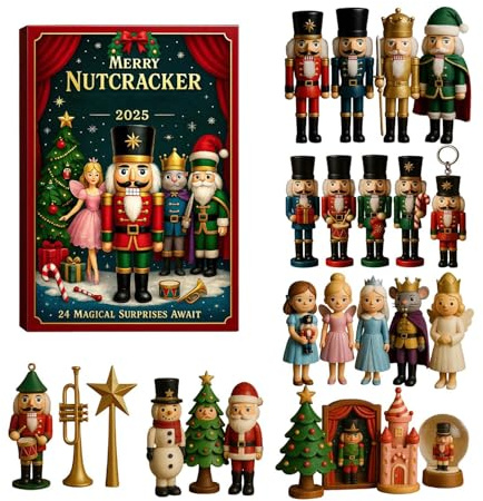 Casse-Noisette de l'Avent de Noël – Coffret cadeau en bois, disposition des portes numérotées, collection de figurines traditionnelles, œuvres d'art de vacances vintage, calendrier d'affichage du comp