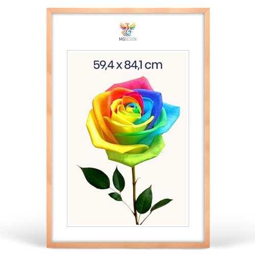 MG Design Bilderrahmen A1 59,4 x 84,1 cm – Posterrahmen mit Natur Holzrahmen (Echtholz) und bruchsicherem Acrylglas, Hoch & Quer mit stabiler Wandaufhängung