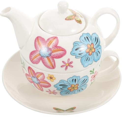 BESPORTBLE Ensemble Service à Thé en Céramique 5 Pièces Théière Fleurie Tasse à Café avec Soucoupe Mug Multifonction Rose Pastel Accessoire Maison pour Thé Café et Lait au Quotidien
