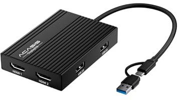 ACASIS DS0602 DisplayLink Docking Station, USB-C/A auf Dual HDMI 4K@60Hz | Für macOS & Windows, 100W PD-Laden, 3x USB-A 2.0, Aluminiumgehäuse, Treiber erforderlich, ideal für Dual-Monitor-Setup