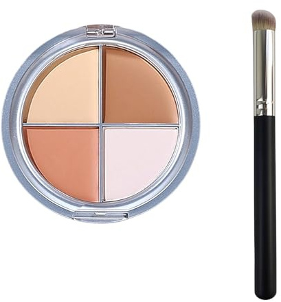 THXFUNAREA Paleta correctora de cobertura total, crema correctora 4 en 1, contorno corrector de 4 colores con pincel, corrector facial de ojeras, resaltar,resistente al agua de larga duración