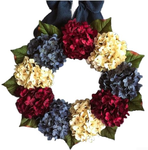 Corona de hortensias de color rojo profundo de 40 cm hecha de plástico para bodas, eventos al aire libre, fiestas, puertas festivas, decoración de pared, granate