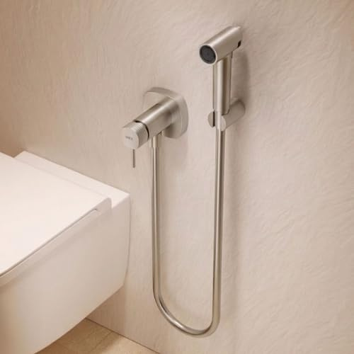 IMEX - Ducha Bidet Agua Fría y Caliente Color Níquel Cepillado | Grifo Bidet Empotrado para WC | Ducha Higiénica Monomando para Inodoro | Grifería Sustituto de Bidé | Serie Firenze