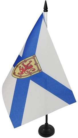 AZ FLAG Drapeau de Table Nouvelle-Écosse 21x14 cm Socle Plastique | Usage intérieur Drapeau de bureau canadien Nova Scotia finition cousue et bords renforcés polyester 100D
