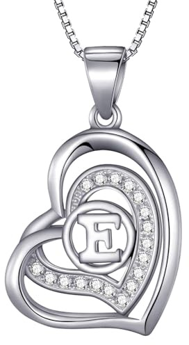 Morella damhalsband hjärta bokstaven E 925 silver rodinerad med zirkonia-stenar vit 46 cm