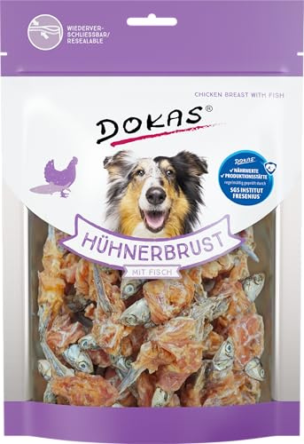 DOKAS Getreidefreier Premium Snack mit Hühnerbrust & Fisch für Hunde – Ideal für zwischendurch, 220 g (6er Pack)