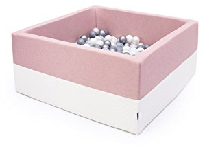 Rainbow Kids - Cristal Luxus Bällebad Bällepool Kunstleder Bällebecken Spielbälle Kugelbad Bällchenbad Spielbecken Ball Bällepool 200 Bälle 7 cm TÜV Zertifiziert (Rosa-Weiss - Quadrat)