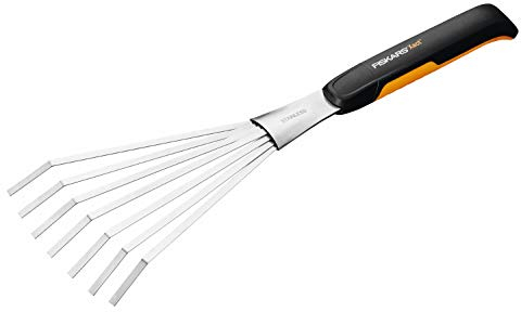 Fiskars Hand-Fächerbesen mit 7 Zinken, Länge: 44,3 cm, Breite: 12,5 cm, Schwarz/Orange, Rostfreier Stahl/Kunststoff, Xact, 1027044