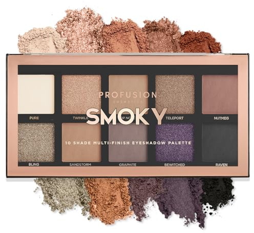 Profusion Cosmetics 10 Shade Eyeshadow Palette - High Pigmented Multi-Finish Colors, Vegan & Cruelty-Free, Create Stunning Looks On-the-Go - Travel-Friendly & Versatile Makeup, Smoky