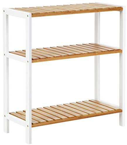 SONGMICS Estantería de Baño de Madera, Estantería Almacenaje, Estante de Plantas de 3 Niveles, para Baño, Sala de Estar, Balcón, Cocina, 26 x 60 x 66 cm, Blanco y Natural BCB33WN